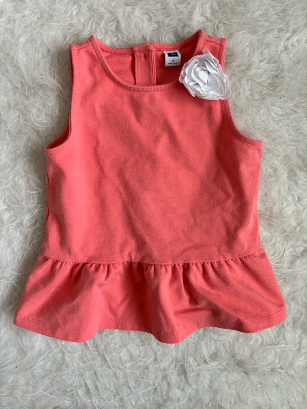 Janie and Jack Girls Preppy Coral Peplum Top with White Flower Accent